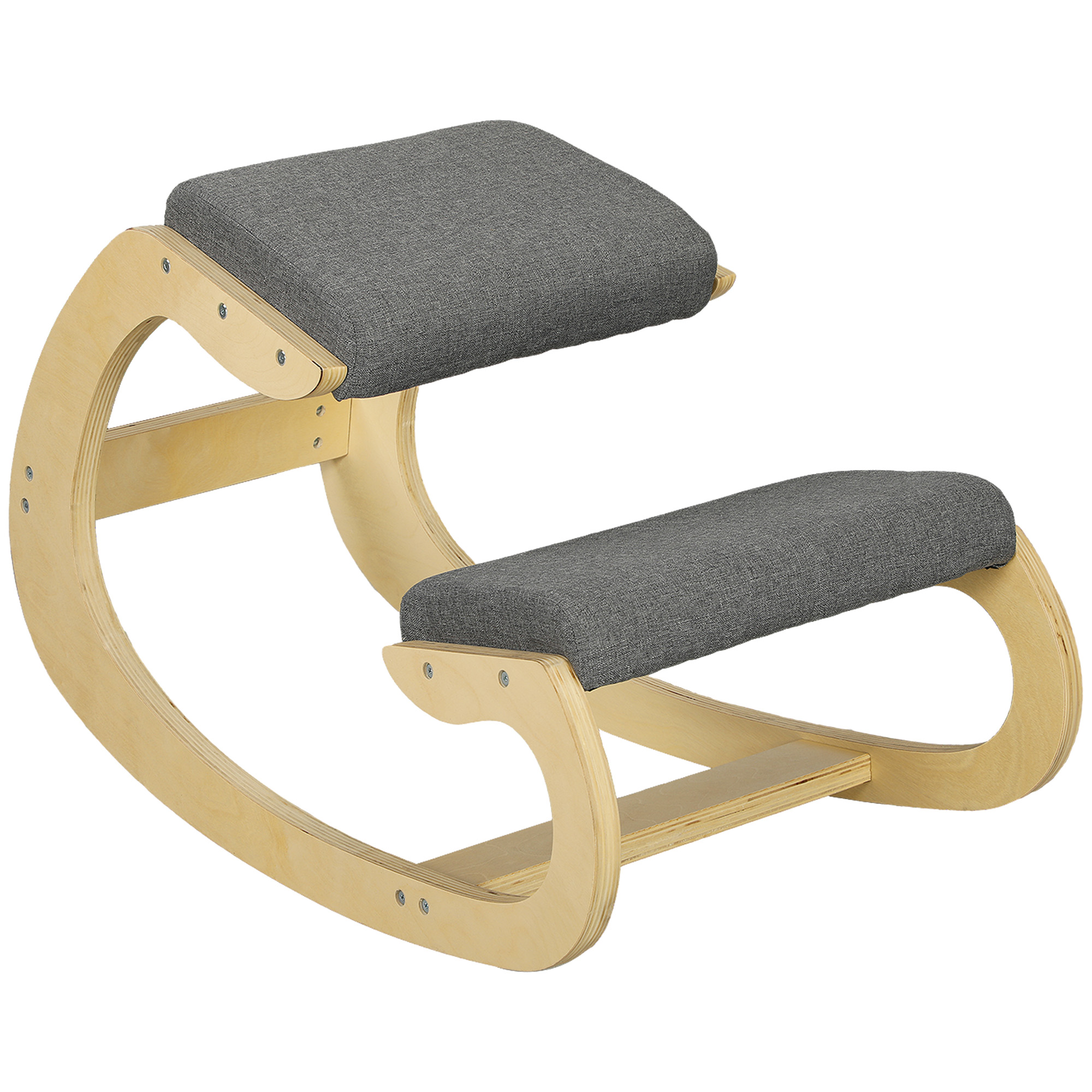 HOMCOM Silla Ergonómica de Rodillas, Silla de Rodillas de Madera, Taburete Ergonómico, Cojín Acolchado, para Mejorar la Postura, para Casa y Oficina