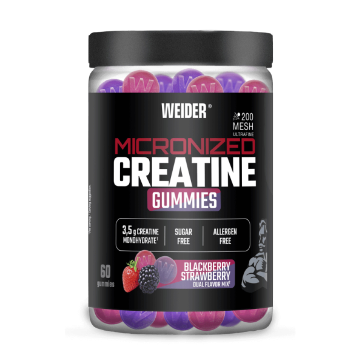 Weider Micronized Creatine Gummies - 60 gominolas de Creatina Masticables con Sabor para Mejorar Fuerza y Energía