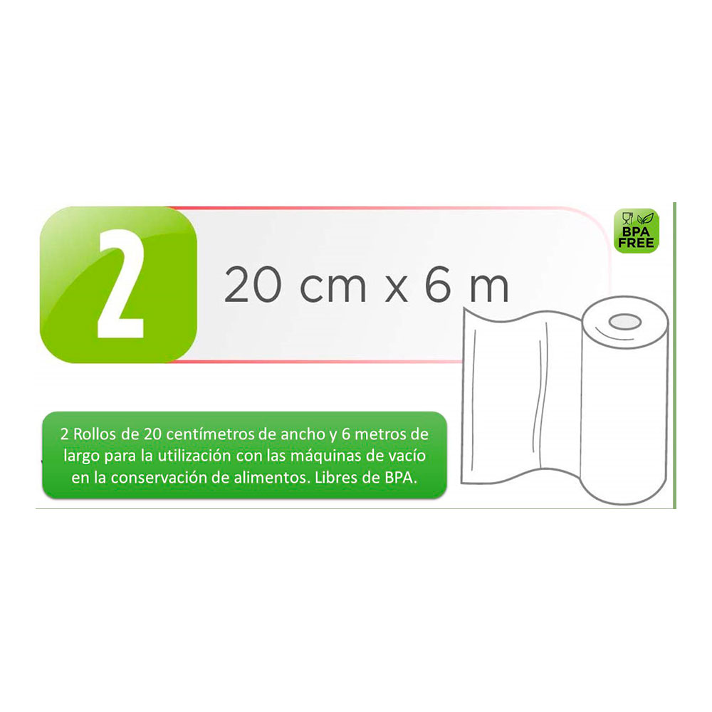 set 2 rollos de conservación al vacío 20x600cm vt3508 laica