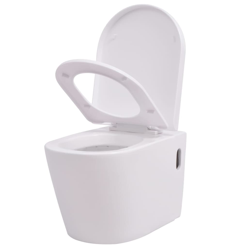 vidaXL Inodoro de Montaje en la Pared de Cerámica Cierre Suave Váter WC Color Blanco,  Negro, y mas