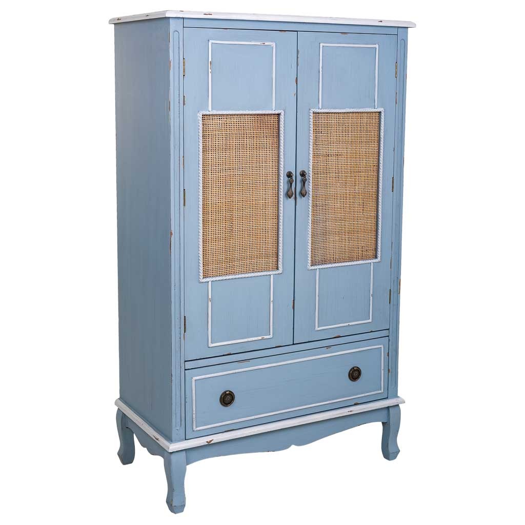 WANDERLUST DECO Armario de Madera 80x42x138h Cm con 2 Puertas y 1 Cajón en Azul
