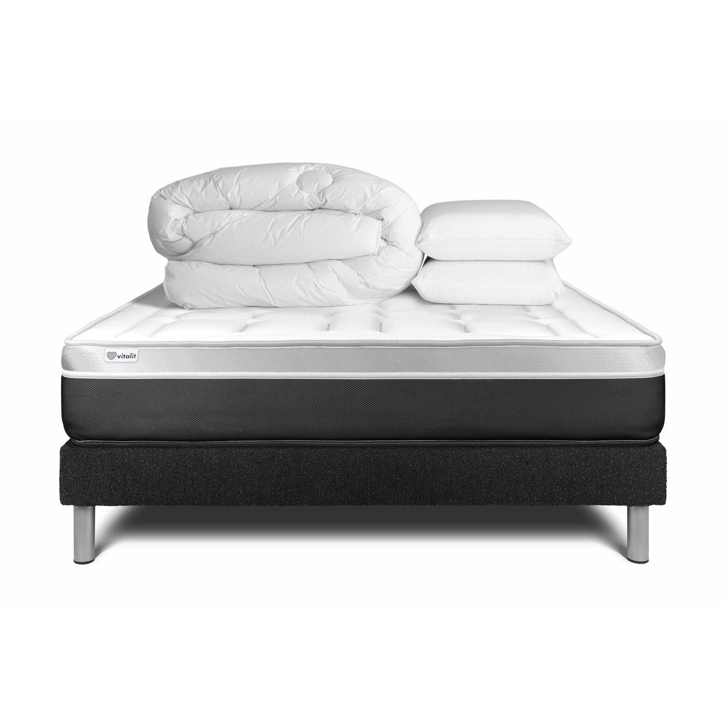 Pack cama completa - Colchón 200x200cm + Somier con láminas (kit) + 2 almohadas + Edredón - Vital Soft