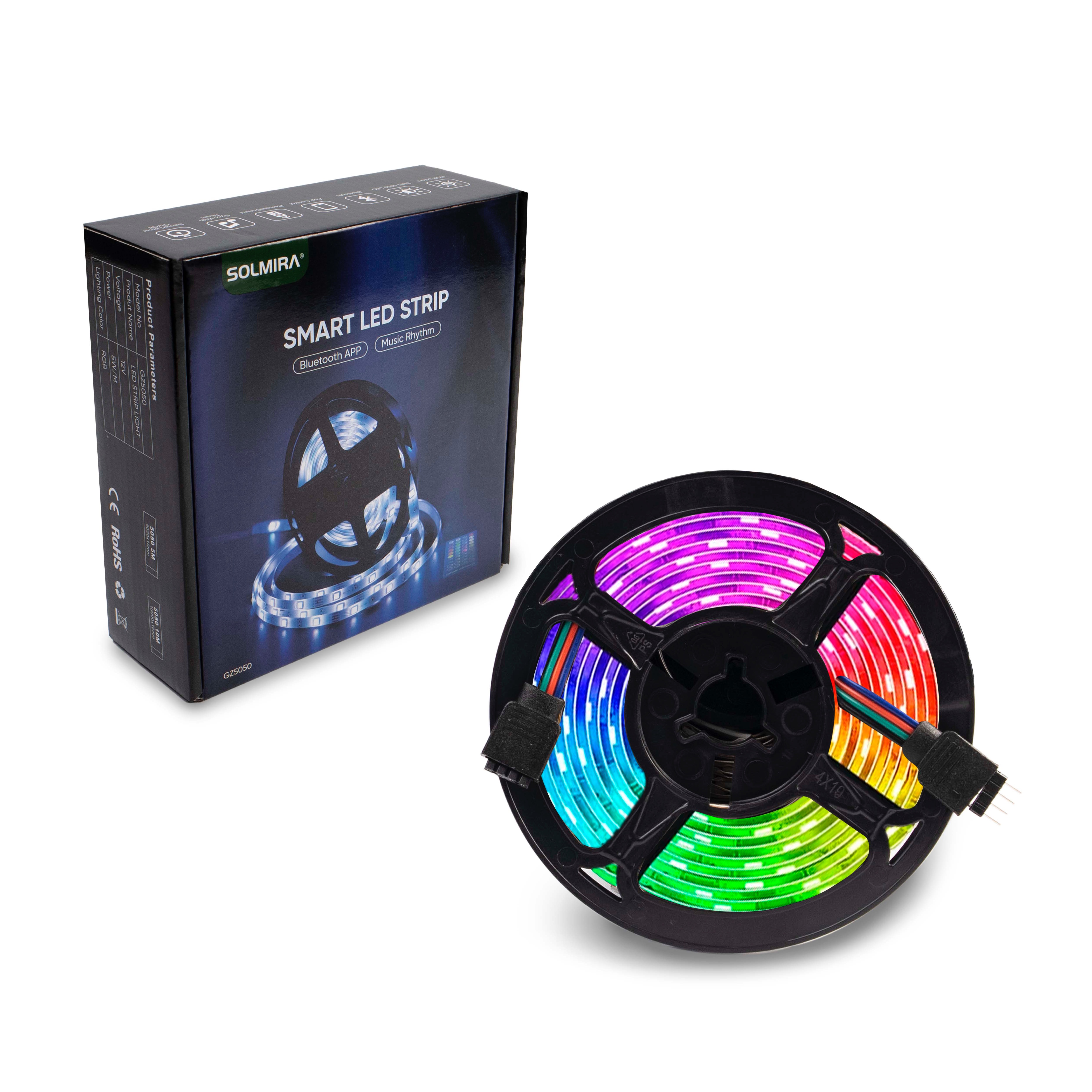 SOLMIRA - SOLMIRA® Tiras LED RGB, Control por Mando y App Móvil de Color Brillo y Velocidad, Sincronización Musical
