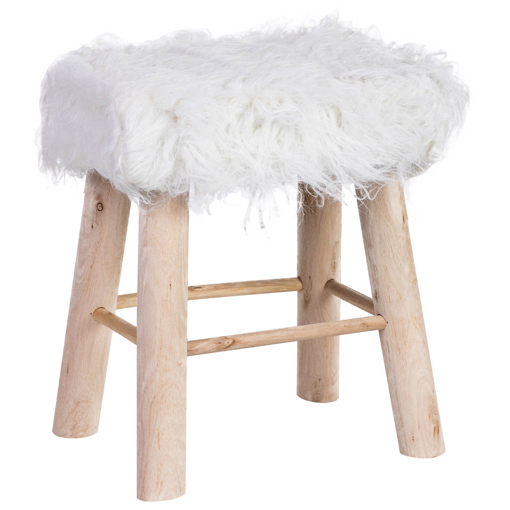 Wonderlust Deco - Taburete de madera y forrado de tela blanco 37x26x43h cm Blanco 37x26x43h cm