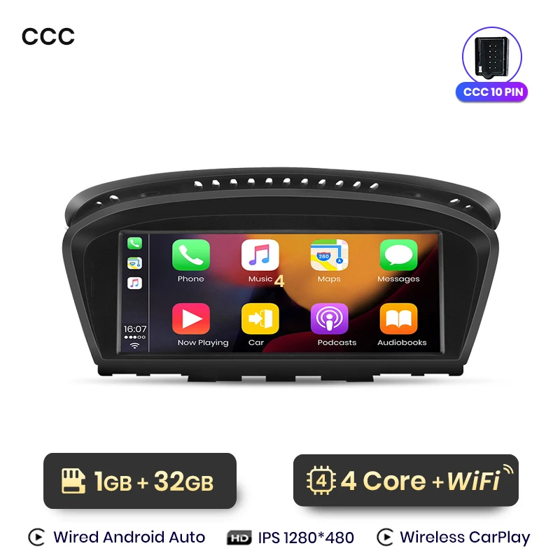 Junsun - Junsun-Radio Multimedia con GPS para coche autorradio 2DIN con CarPlay inalámbrico Android para BMW serie 5 E60 E61 E63 E64 E90 E91 E92