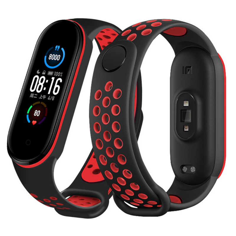 Correas de silicona deportiva para Xiaomi Mi Band 5 Mi Band 6 pulseras porosas ajustables con cierre de botón y tejido impermeable