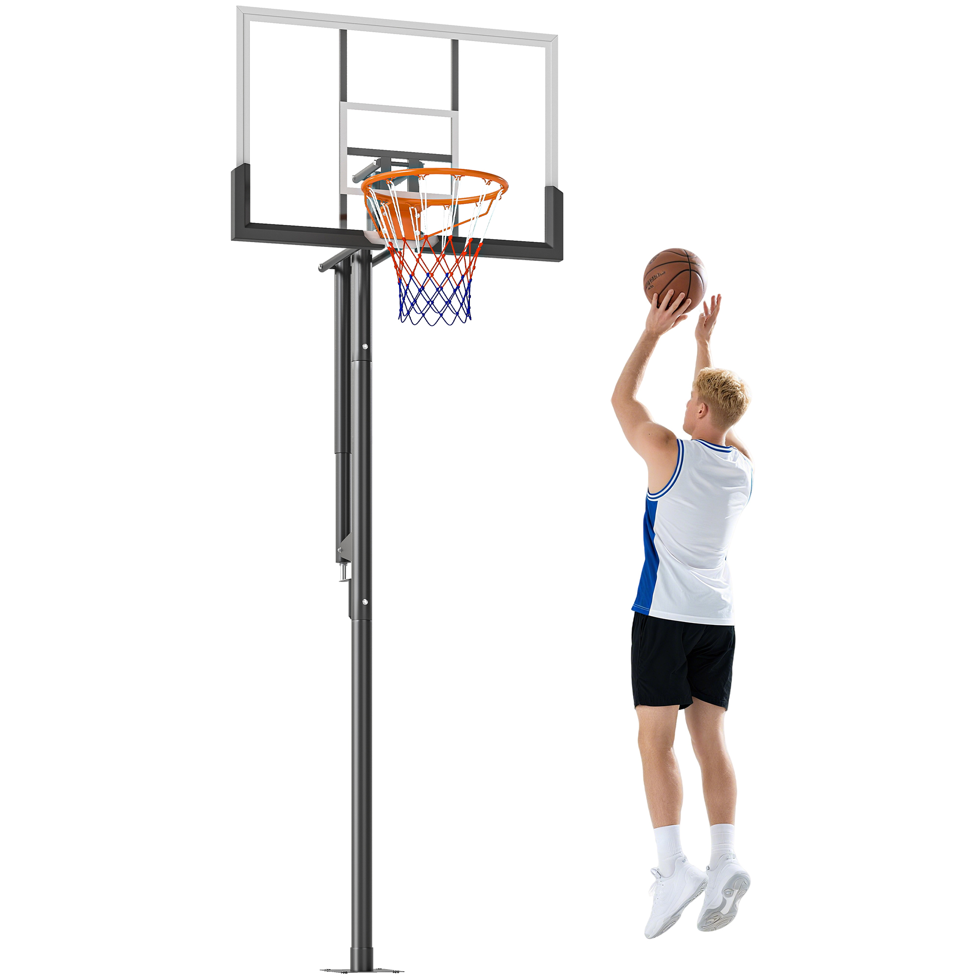 SPORTNOW Canasta de Baloncesto para Exterior en el Suelo, Altura Ajustable 230-375 cm, Canasta de Baloncesto con Soporte, Manivela, Tablero Irrompible 120 cm, Aro Ø48 cm, para Adolescentes y Adultos