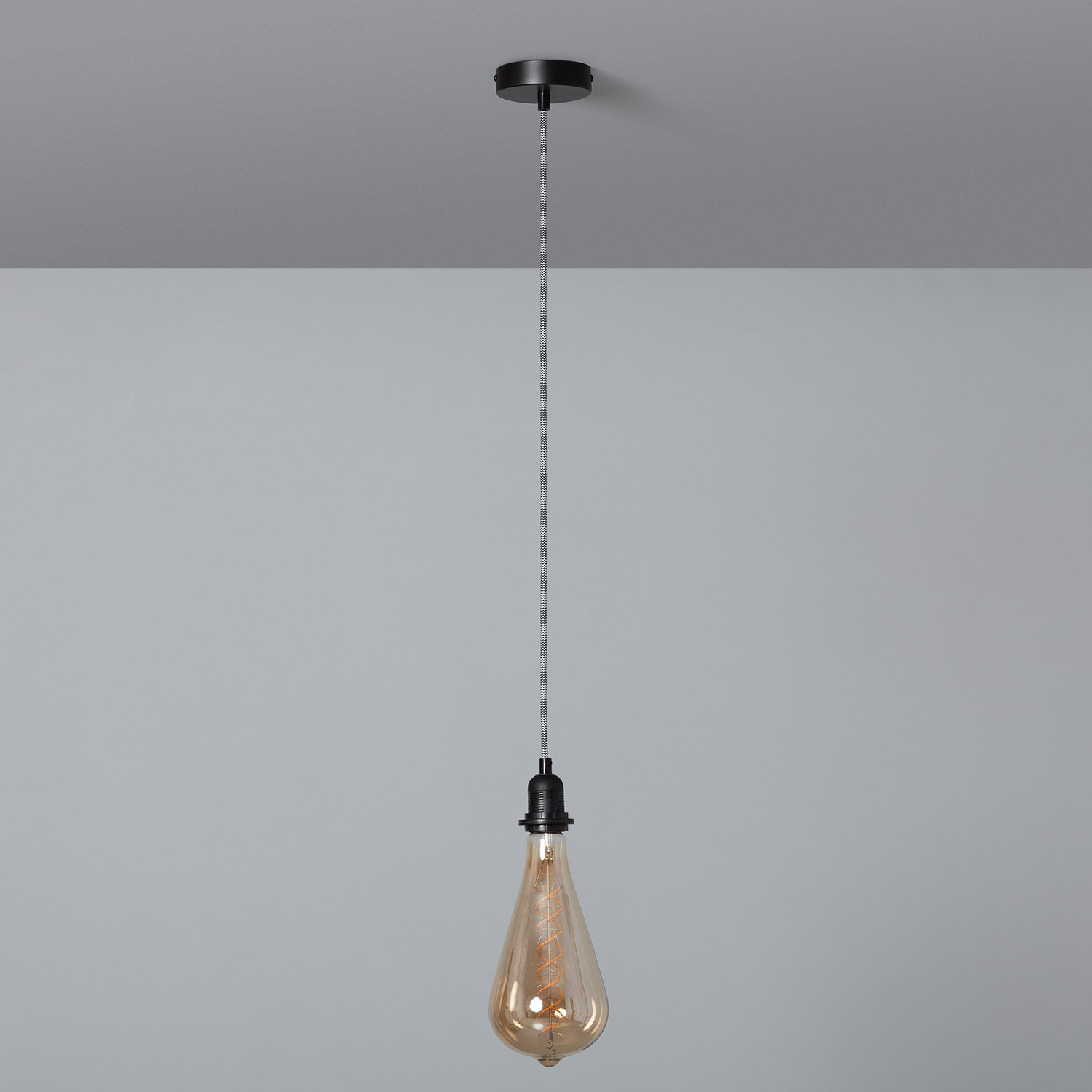 Ledkia Soporte con Portalámparas para Lámpara Colgante con Cable Textil Blanco y Negro