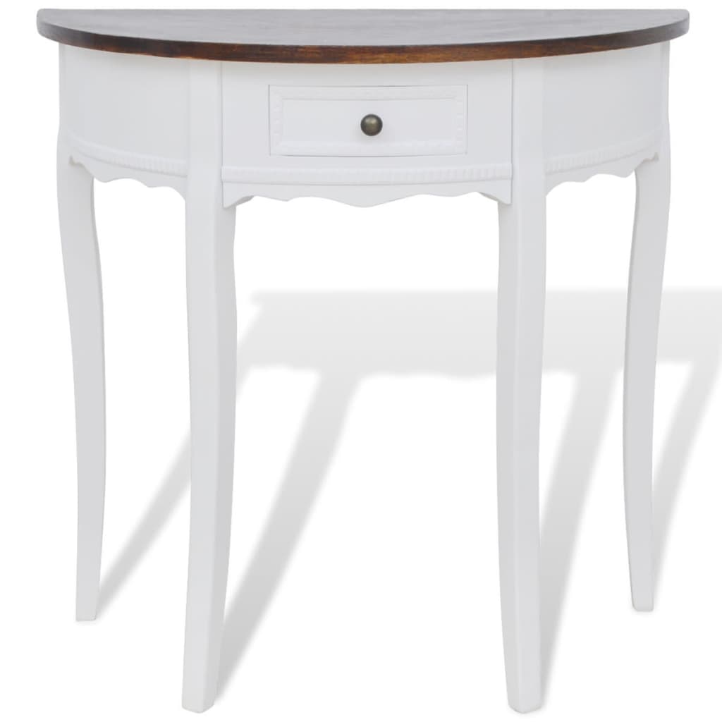 Vidaxl Mesa Consola Semicircular con Cajón y Superficie Blanco Marrón