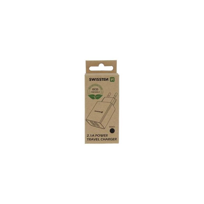 Cargador de Viaje Swissten 2 Puertos USB QC 3.0 + USB 23W Negro Ecológico