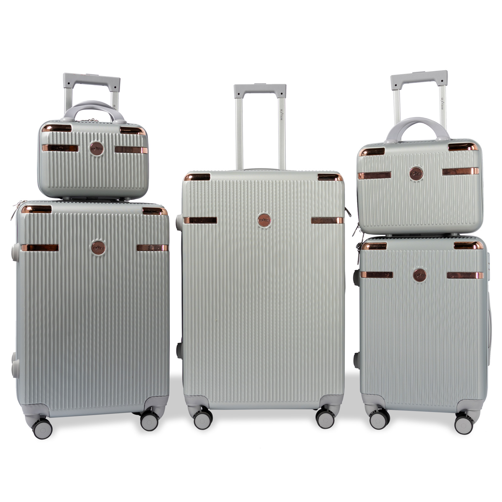 S7 STAR 5pcs Maleta ABS Cabina de Viaje, Conjunto Equipaje Neceser Rígido de Color Puro, Cabina Resistente 4 Ruedas Giratorias Multidireccionales 360°, Trolley Maleta 5 Piezas 12+14+20+24+28in