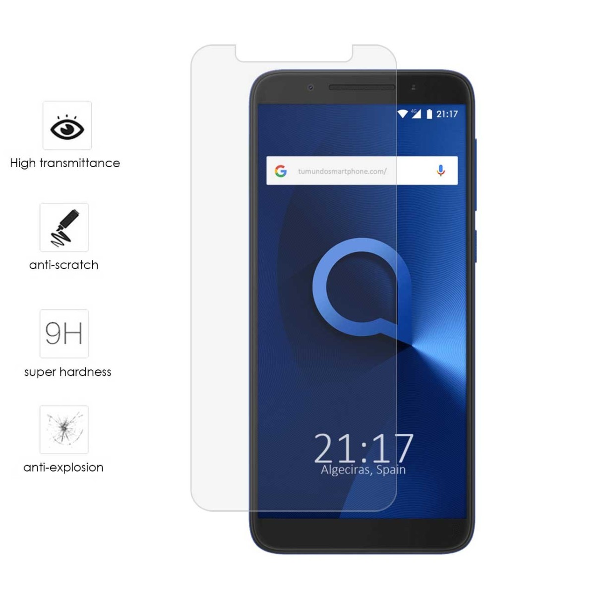 Tumundosmartphone Protector Cristal Templado para Alcatel 3 Vidrio
