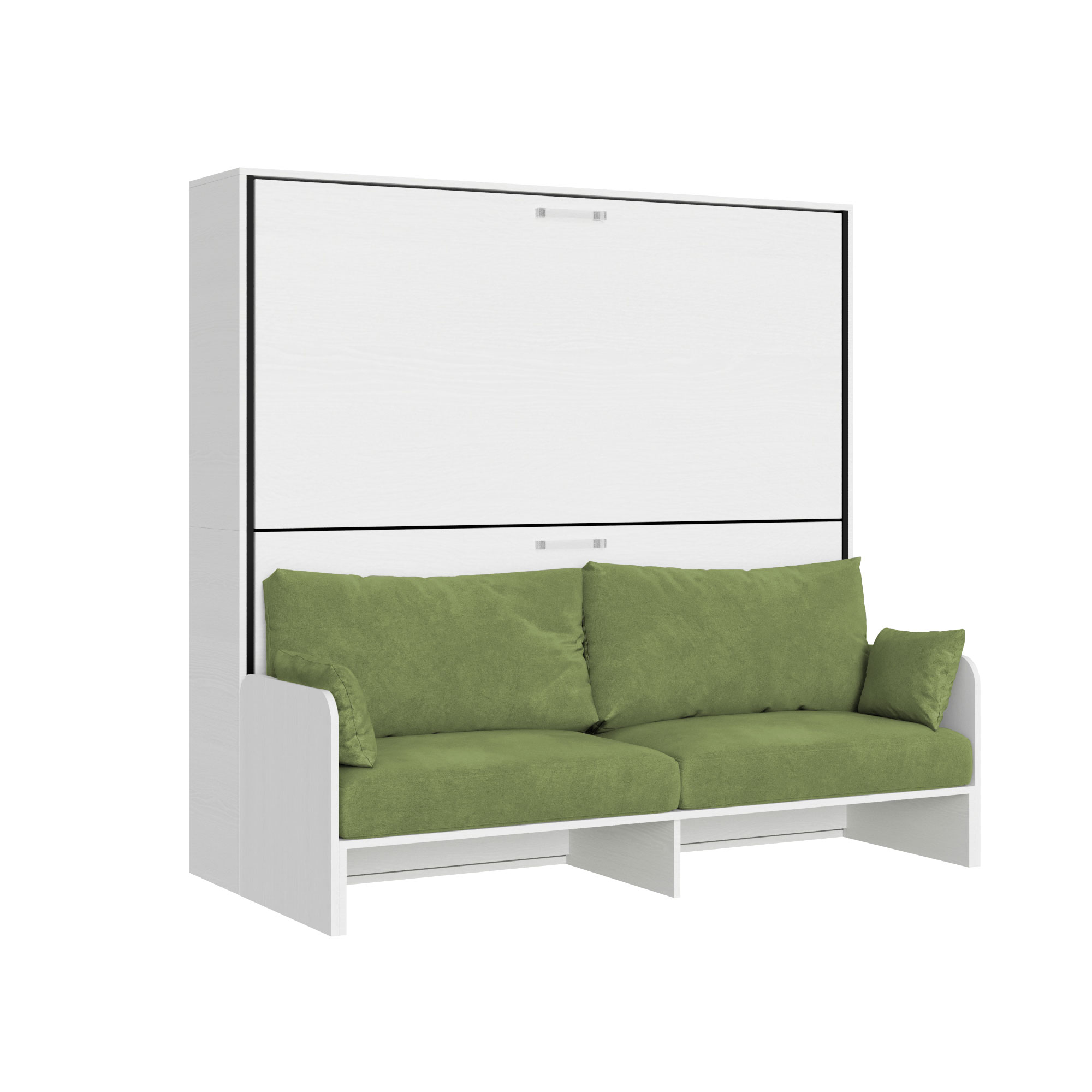 Cama doble abatible Kando con sofá de fresno blanco, verde - Itamoby