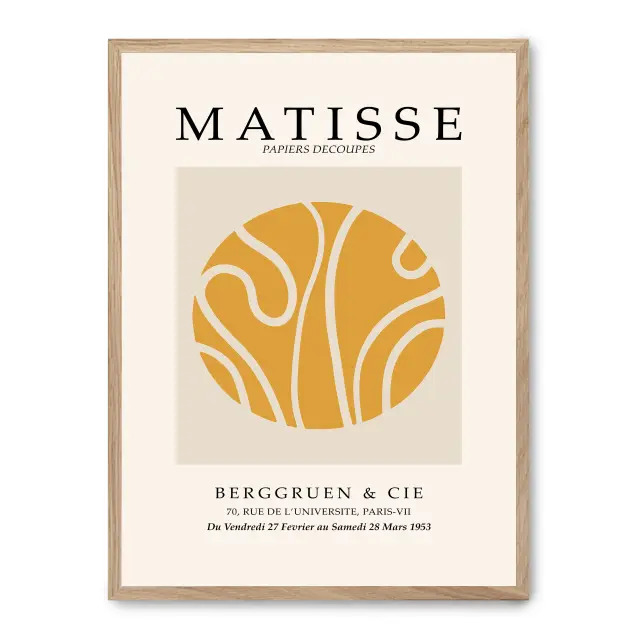 Cuadro matisse art print iii 30x40cm, Póster impreso en papel de primera calidad de 180gr, montado sobre marco de madera MDF acabado roble., Arte - Pintores famosos - Matisse
