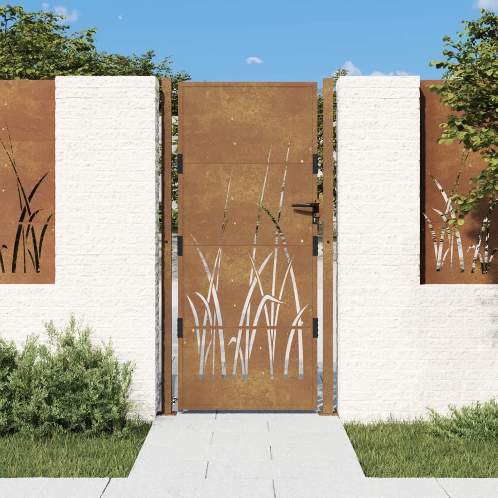 vidaXL Puerta de jardín acero corten diseño hierba puerta de valla Dimensiones 105 x 80 cm,  105 x 105 cm,  105 x 130 cm y mas