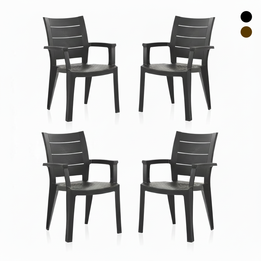 SP-Berner Pack de 4 Sillas de Plástico de Alta Calidad LEGNO – Silla de Exterior con textura imitación a madera. Ideal para Jardín, Terraza o Piscina – Diseño Ergonómico y Gran Durabilidad