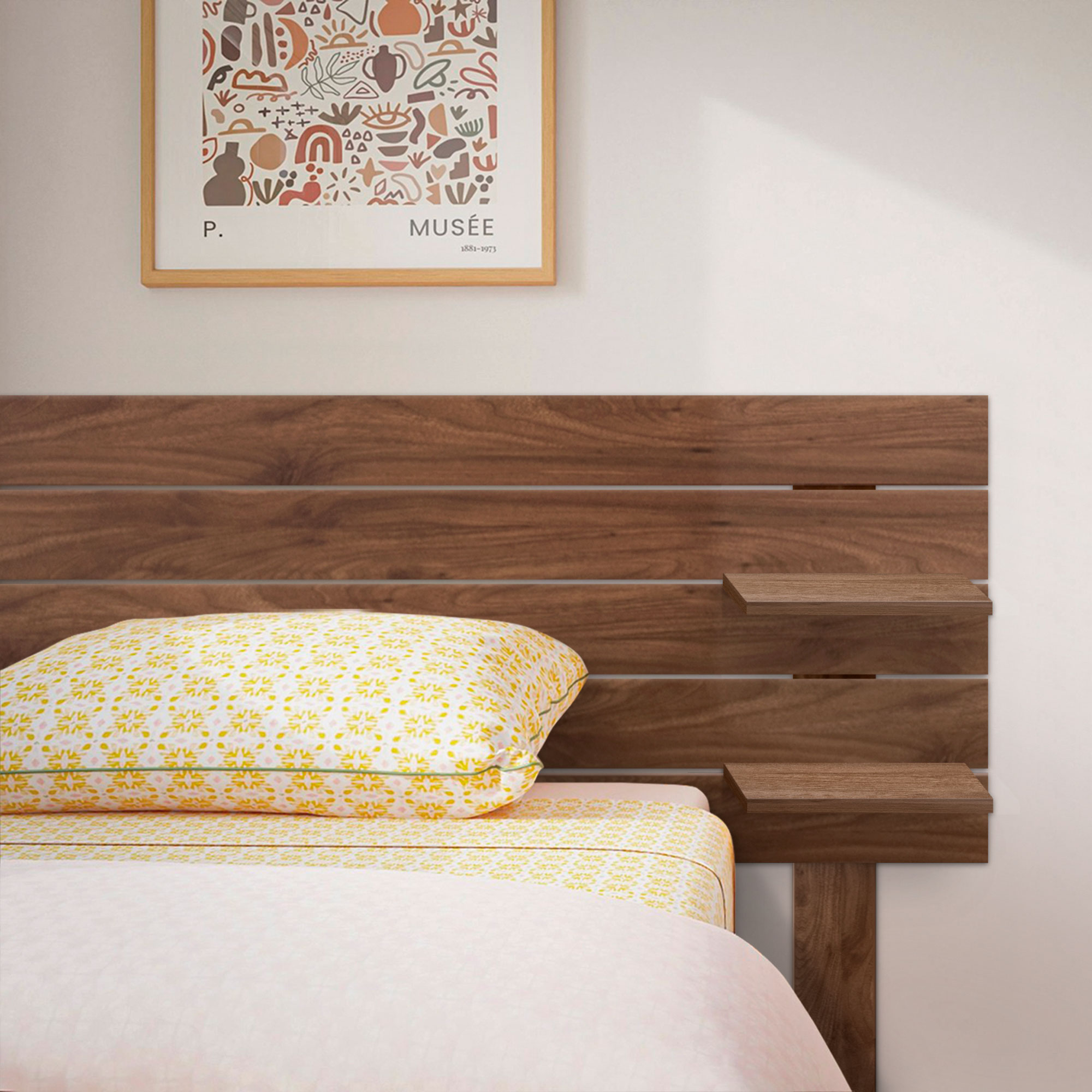 Cabecero con Estantes de Madera reciclada DM Colgante Pared Estilo Palet Horizontal con Patas