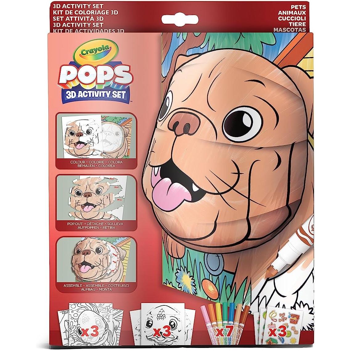 Crayola POPS - Kit Actividades 3D, para Colorear y Crear dibujos en 3D, actividad creativa, tema animales, a partir de 6 años