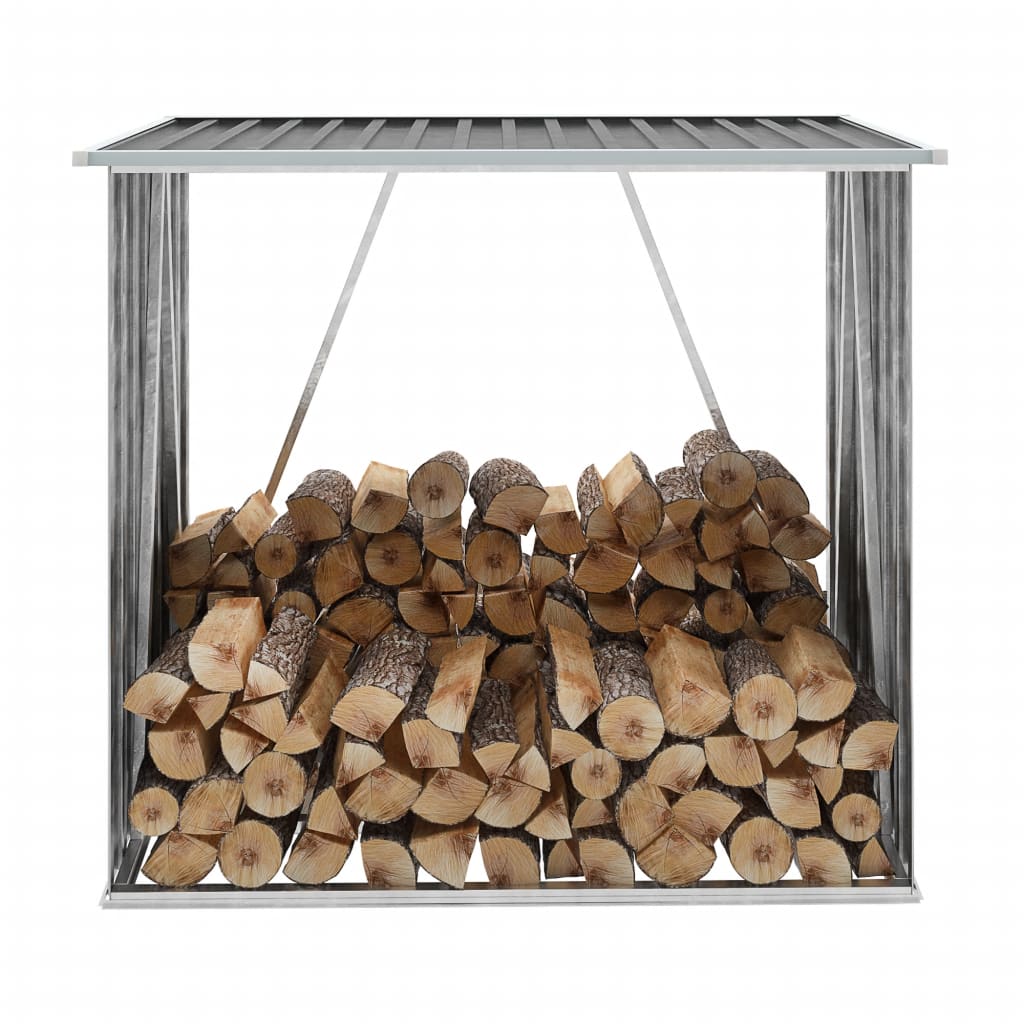 vidaXL Casetilla para Leña Acero Galvanizado 163x83x154 cm Casa Color Antracita,  Gris,  Marrón y mas