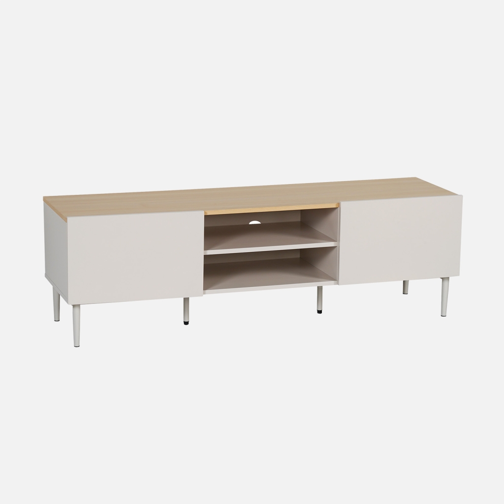 sweeek - Mueble de TV de metal y decoración de madera 2 puertas, 140cm , Ashton , 140x40x44