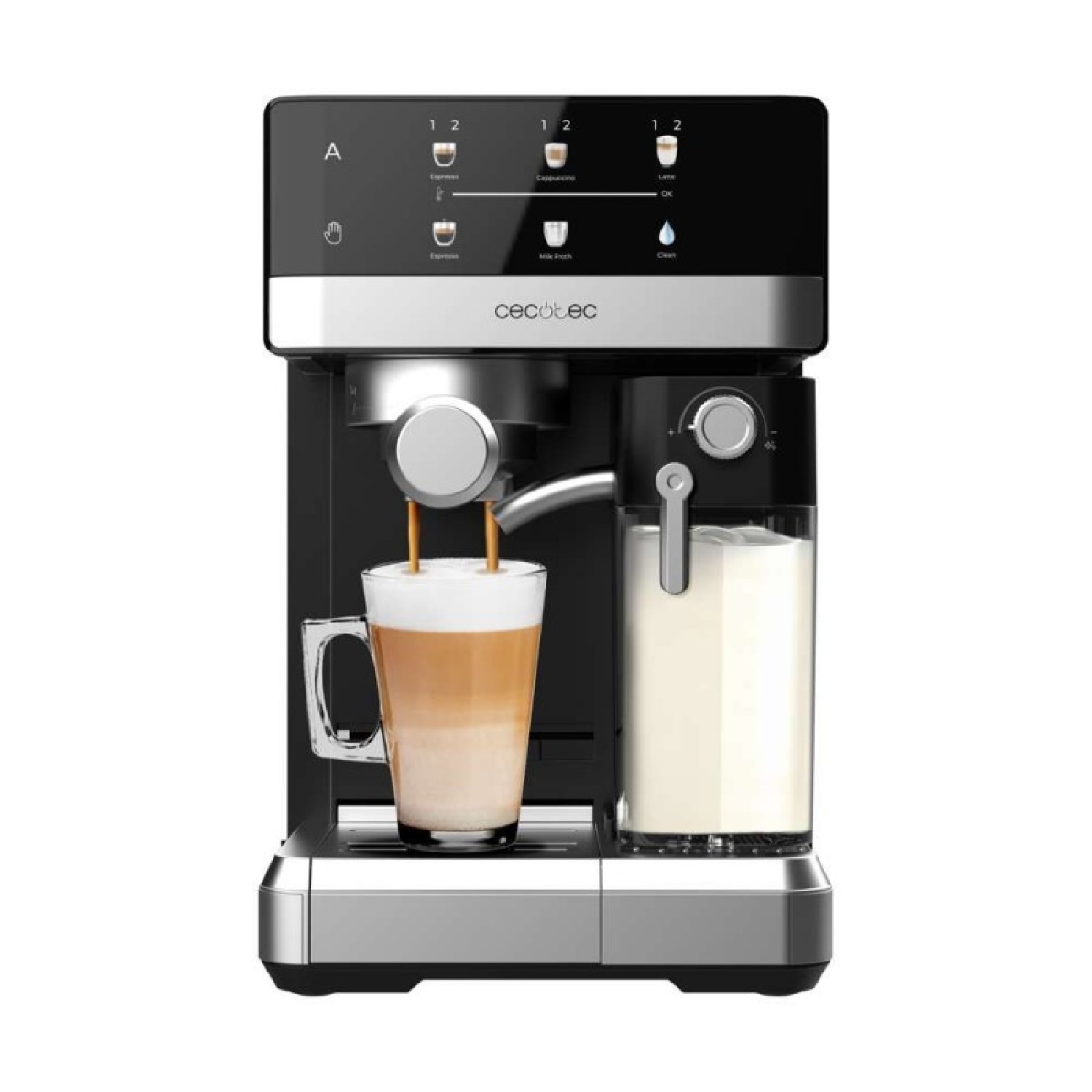 Cecotec Cafetera Express Semiautomática Táctil con Depósito de Leche Power Espresso 20 Touch & Cream. 1350W, Sistema Thermoblock