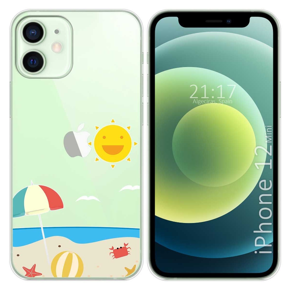 Tumundosmartphone Funda Gel Transparente para Iphone 12 Mini (5.4) diseño Playa Dibujos