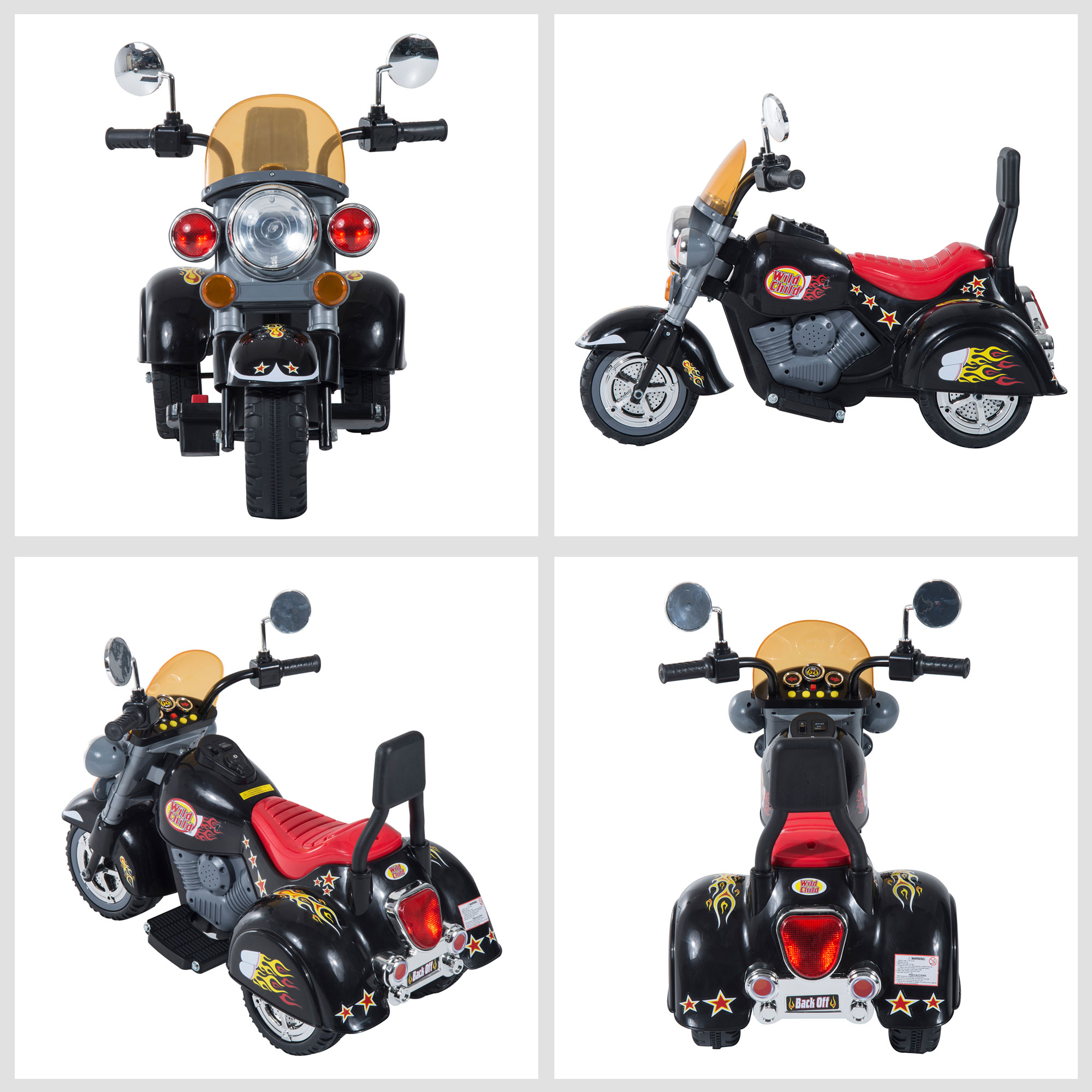 HOMCOM Moto Eléctrica para Niños de 18-36 Meses Motocicleta Infantil con 3  Ruedas y Batería 6V con Música Bocina Faros Baúl 80x35x52 cm Negro
