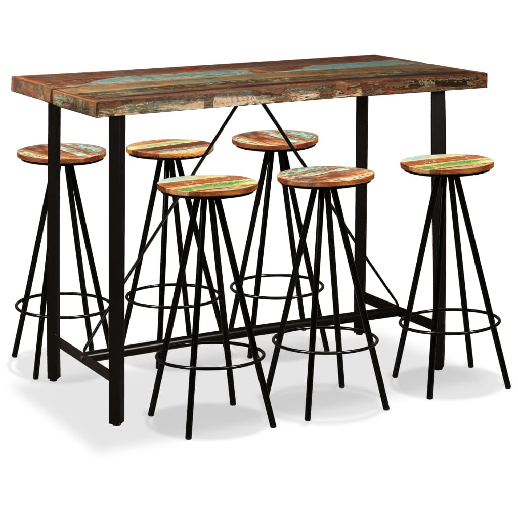 vidaXL Set Muebles de Bar Mesa Taburetes Sillas Asientos Madera Maciza Reciclada