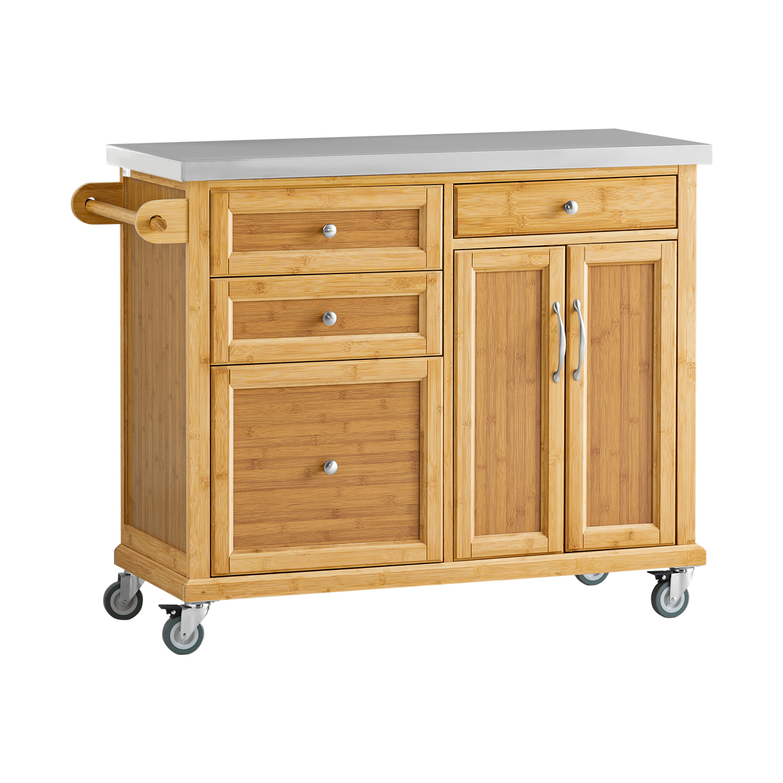 SoBuy FKW70-N,Carrito de Cocina con Piso de acero, estantería de Cocina, Carrito de Servir de bambú,L115 x P46 x H92cm,ES