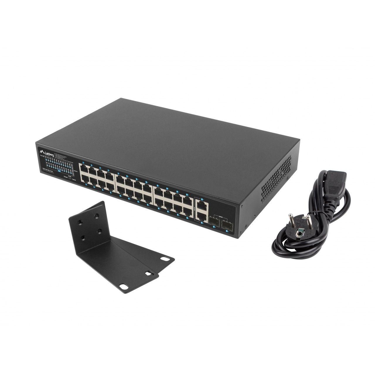 HUB Switch puertos 24 puertos RJ-45 Ethernet a 1GB LANBERG RSGE-24P-2GE-2S-360 | 2 puertos SFP