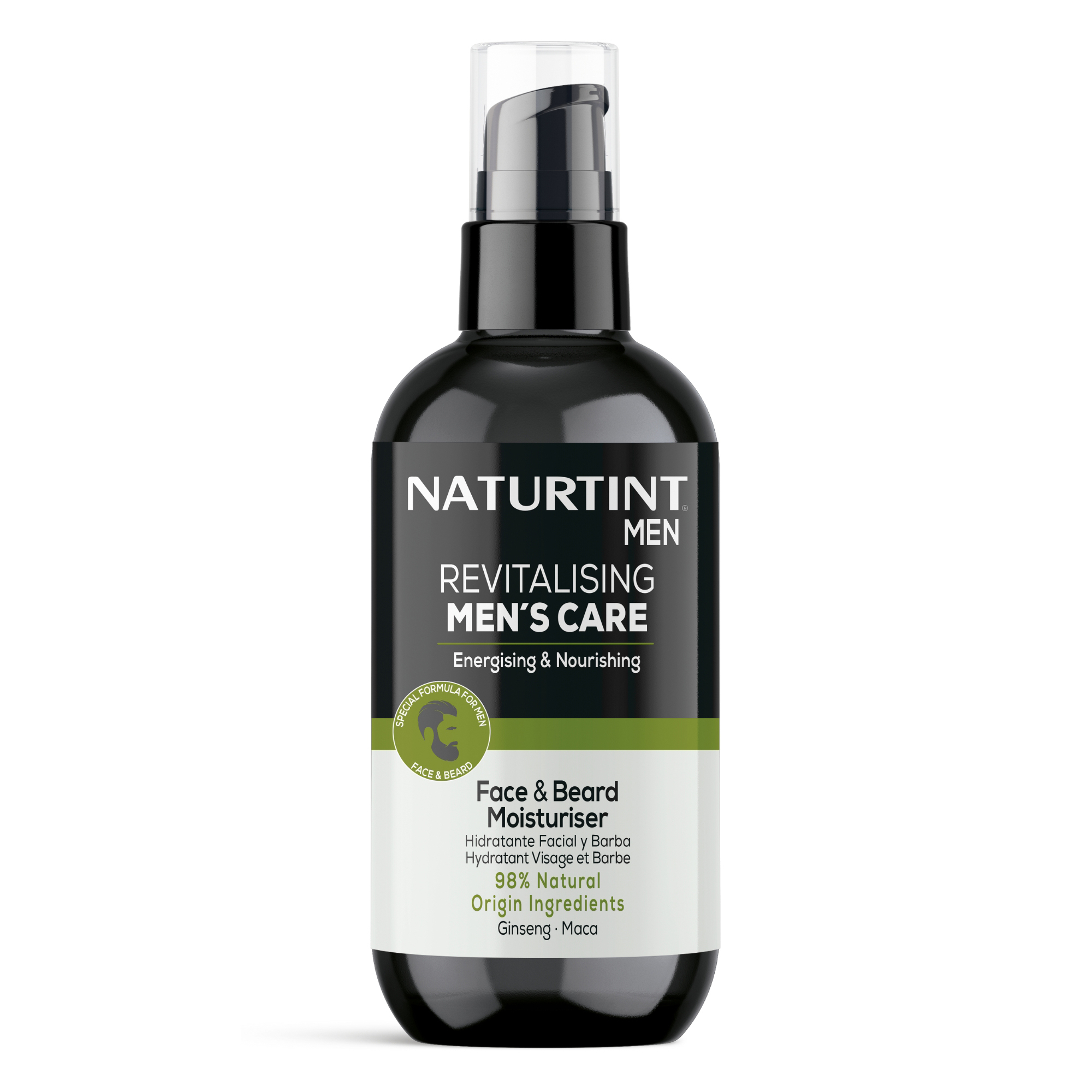 Naturtint Men Bálsamo Hidratante Revitalizante | Hidrata, Suaviza y Revitaliza Piel y Barba | 98% Ingredientes Naturales | Ginseng y Maca | 200 ml