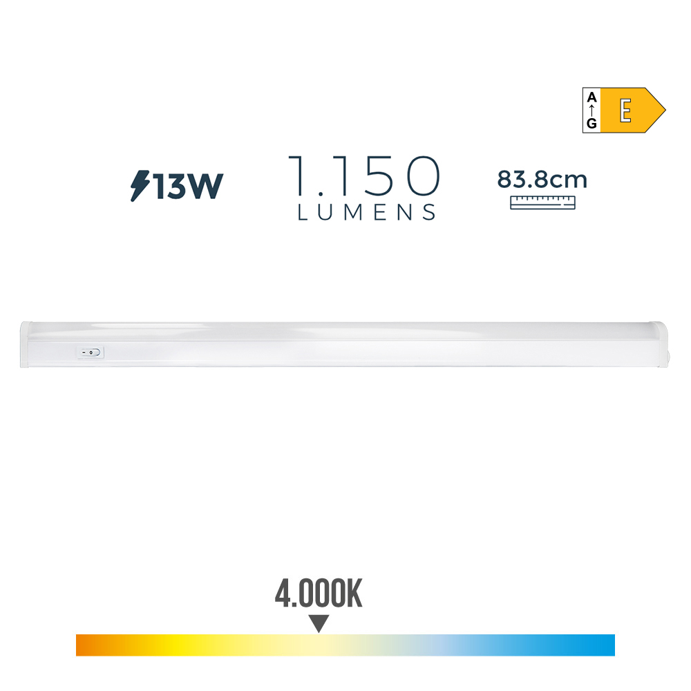 Regleta Electrónica Led 13w 1150 Lumens 4000k Luz Día 3,6x83,8x3cm EDM