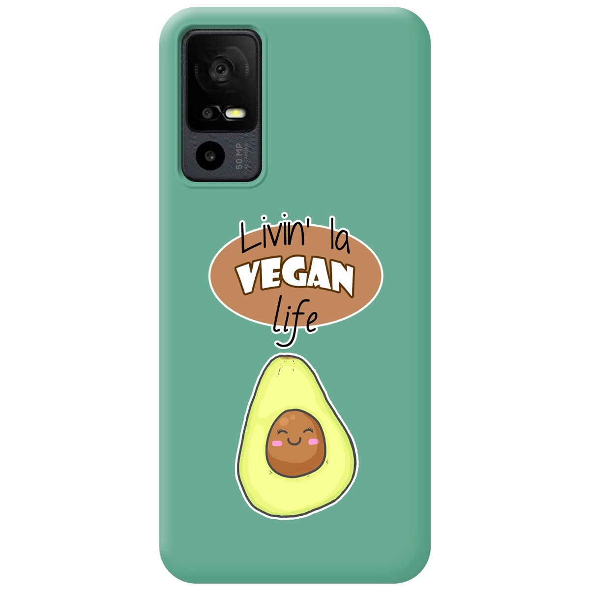 Funda Silicona Líquida Verde para TCL 40 R 5G diseño Vegan Life Dibujos