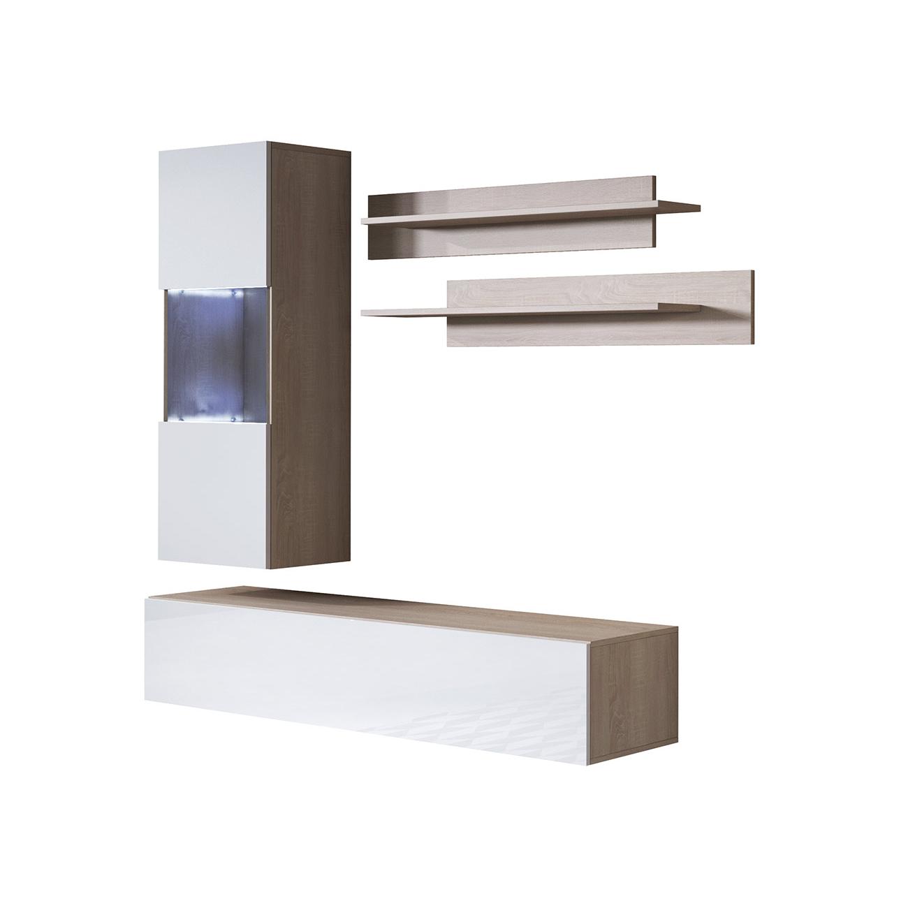 MB Muebles Bonitos - Conjunto Mueble de Salón con Vitrina, LED, Ancho 160cm, Más Colores, Modelo Luke 6
