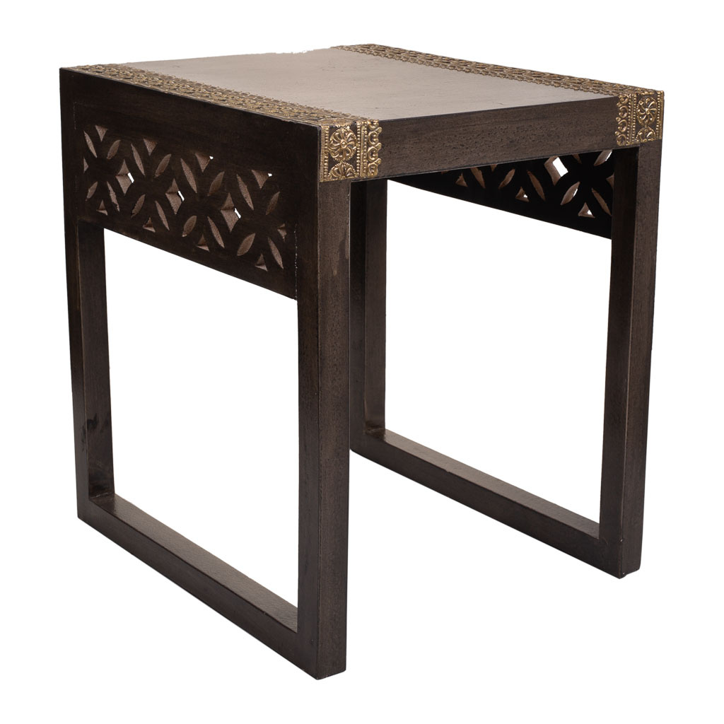 Wonderlust Deco - Mesa de madera y metal gris 35x40x43 Multicolor 35x40x43 h cm