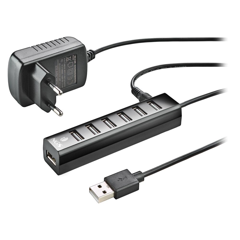 Ngs ihub7 tiny hub usb 2.0 - 7 puertos usb 2.0 - adaptador de corriente - velocidad hasta 480mbps