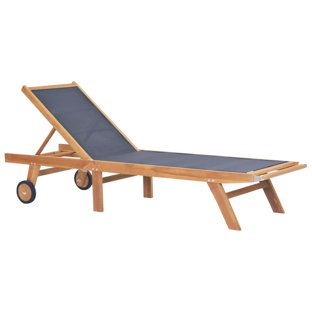 Tumbona Plegable Vidaxl con Ruedas Teca Maciza y Textileno para Exteriores