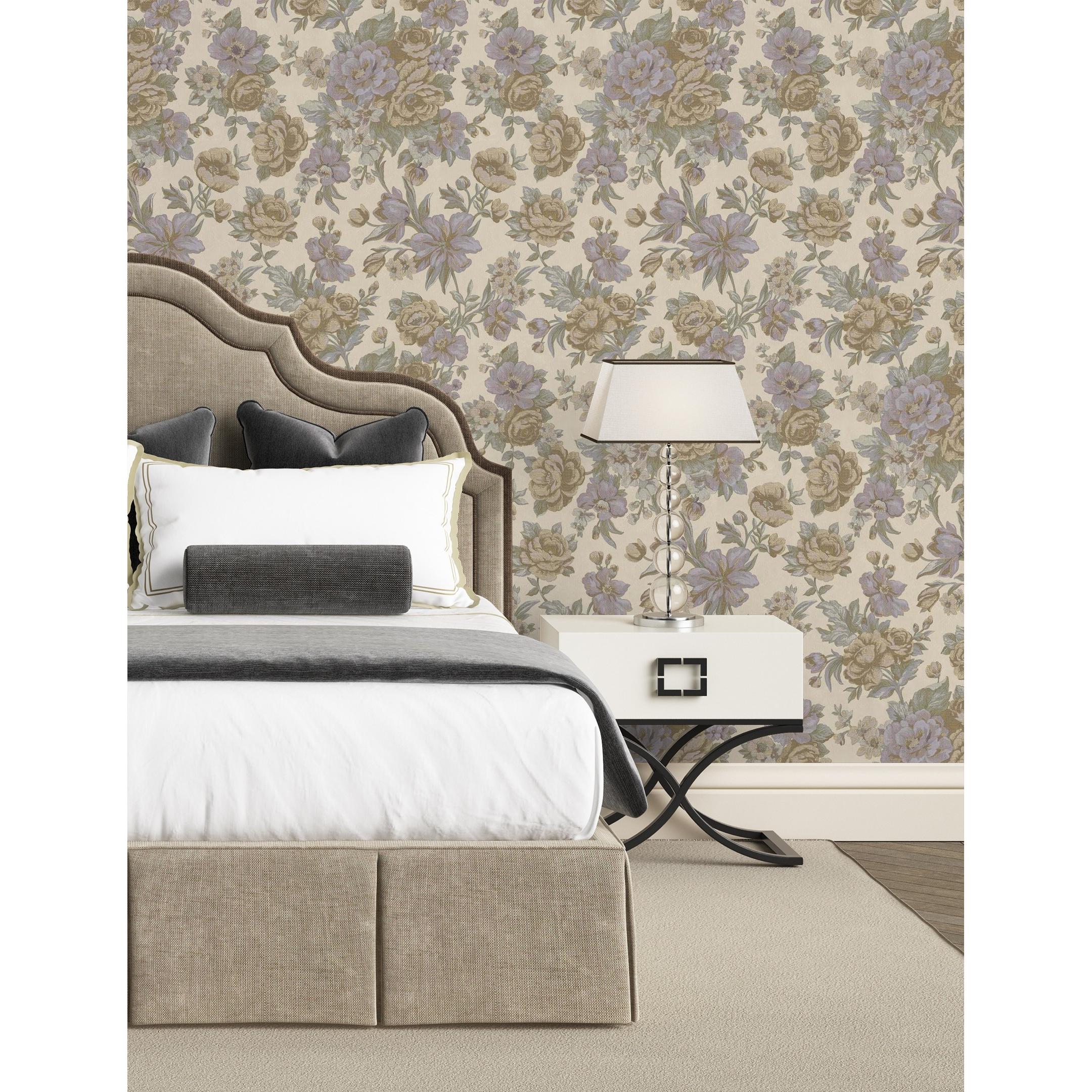 Papel pintado vinílico flores románticas efecto textura de tela tejida en relieve - Anastasia Garden 676417 de GAULAN - Rollo de 10 m x 1,06 m