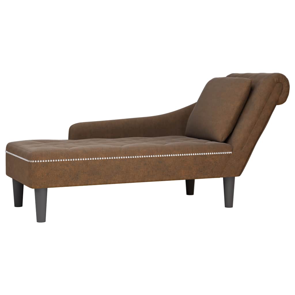 vidaXL Tumbona con almohada reposabrazo derecho cuero sintético en color Marrón/Gris oscuro