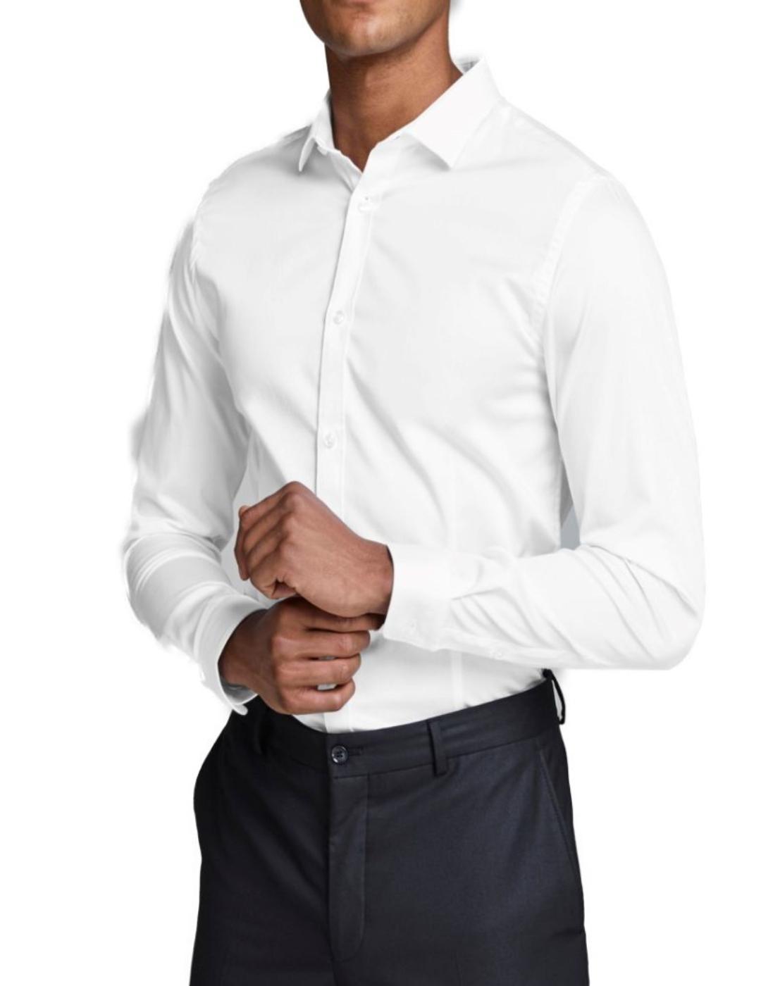 Camisa Jack&Jones Blanca Hombre Corte Strech y Tela Brillante