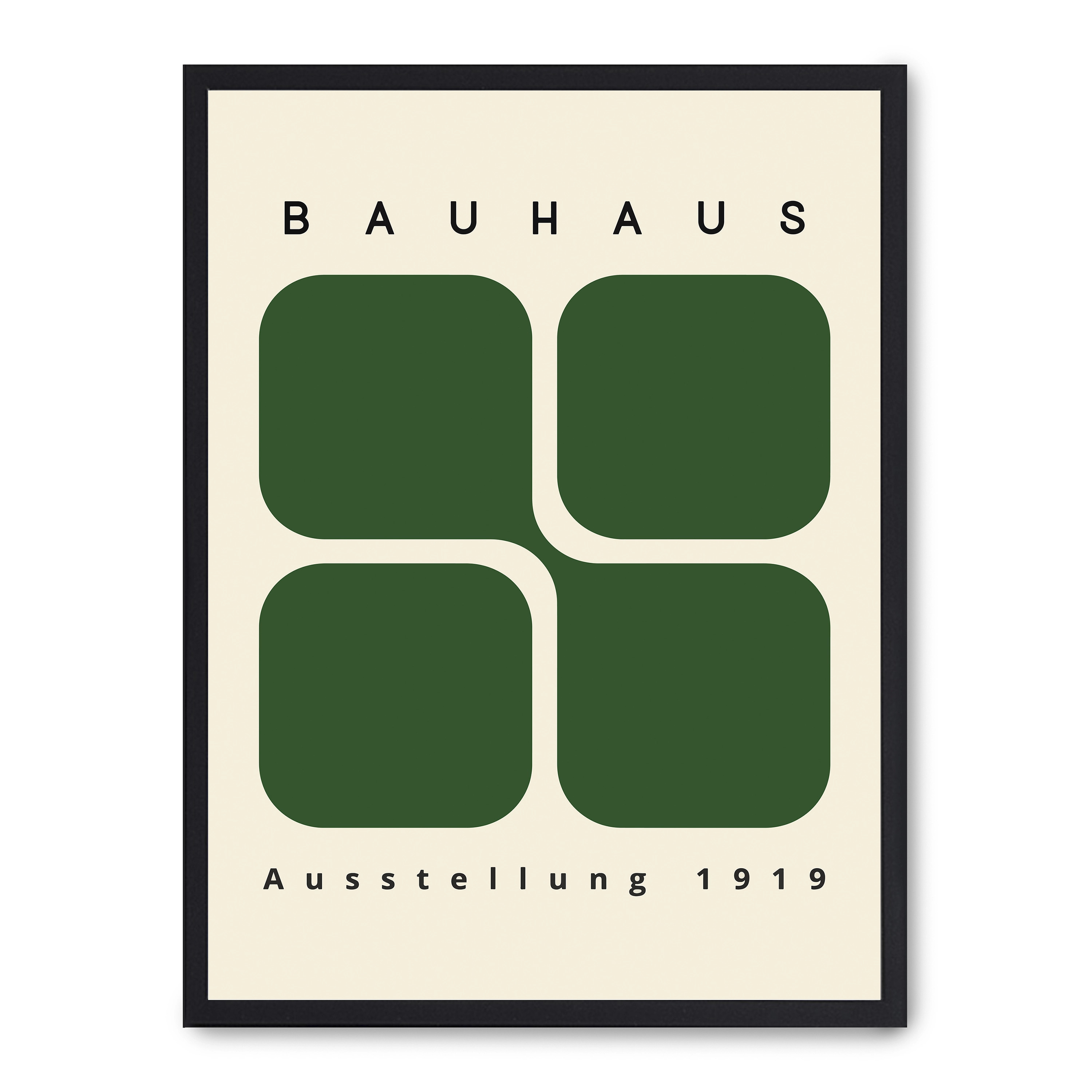 Cuadro bauhaus green forms ii 30x40cm, Póster impreso en papel de primera calidad de 180gr, montado sobre marco de madera MDF acabado en negro., Arte - Bauhaus