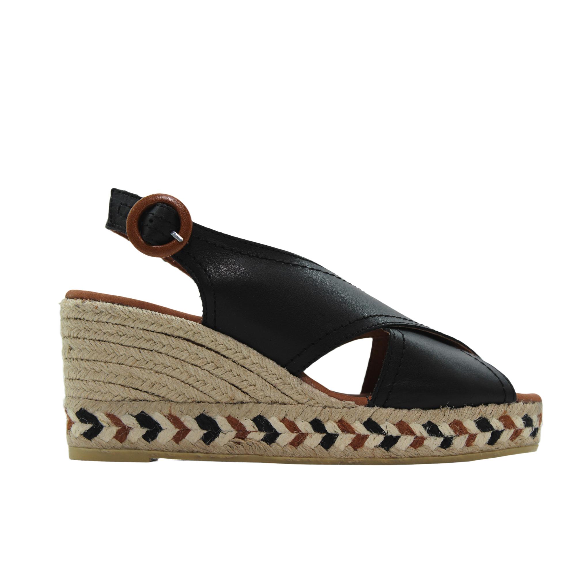 Viguera 2318 Sandalias de piel,tiras cruzadas,cuña y plataforma de esparto,yute,Suela de goma,espadril,alpargatas para señora
