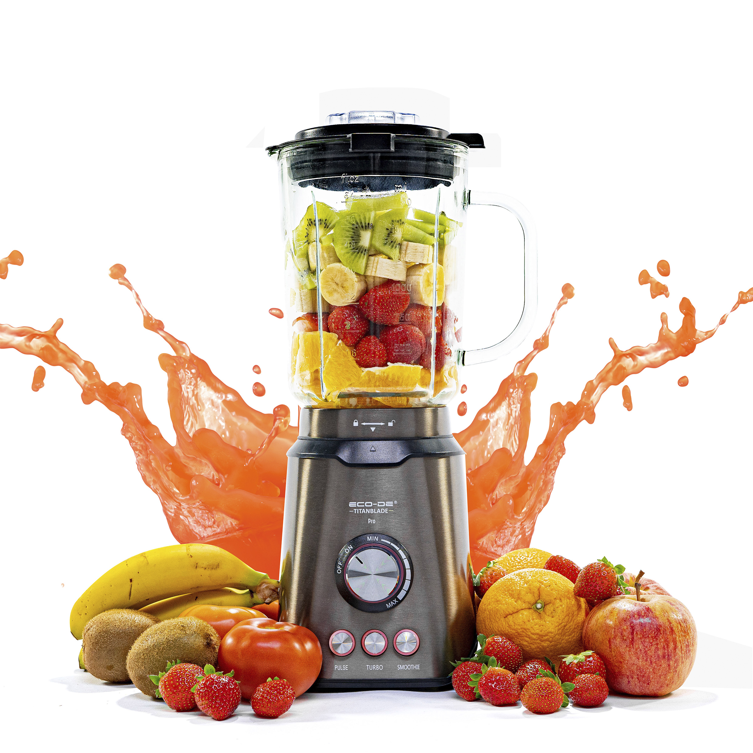 Eco-De Batidora de Vaso Titanblade Pro 1250W con Cuchillas de Titanio y Jarra de Cristal Termorresistente ECO-480