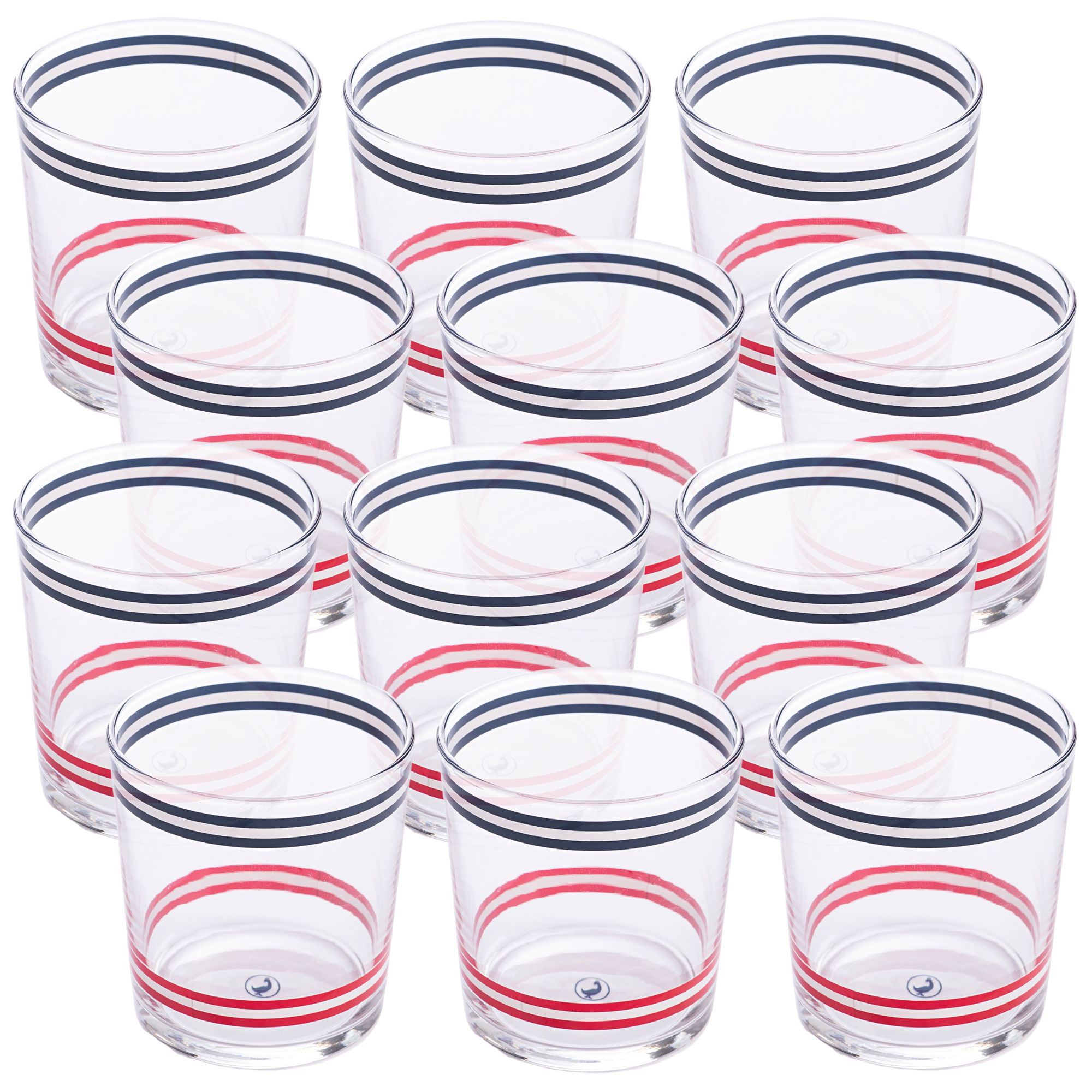 Set de vasos de cristal 345ml con diseño de rayas azules, rojas y blancas - El Ganso