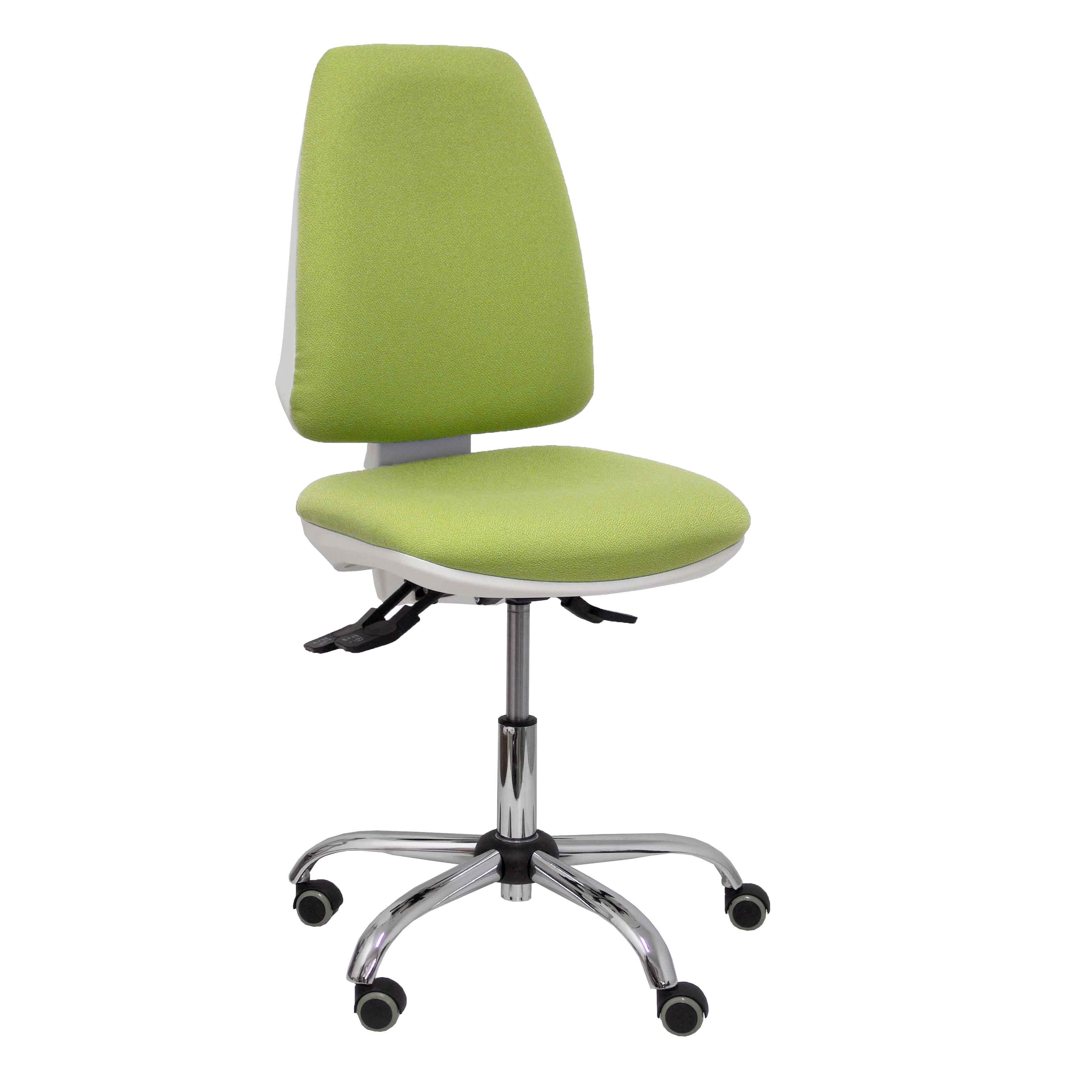 Silla de Oficina Ergonómica Piqueras Y Crespo Blanca con Tapizado Verde Oliva y Ruedas de Parqué