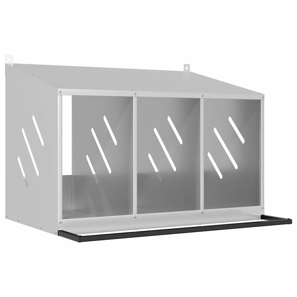 vidaXL Nido para gallinas con 3 compartimentos de metal en color Verde oliva/Plateado galvanizado