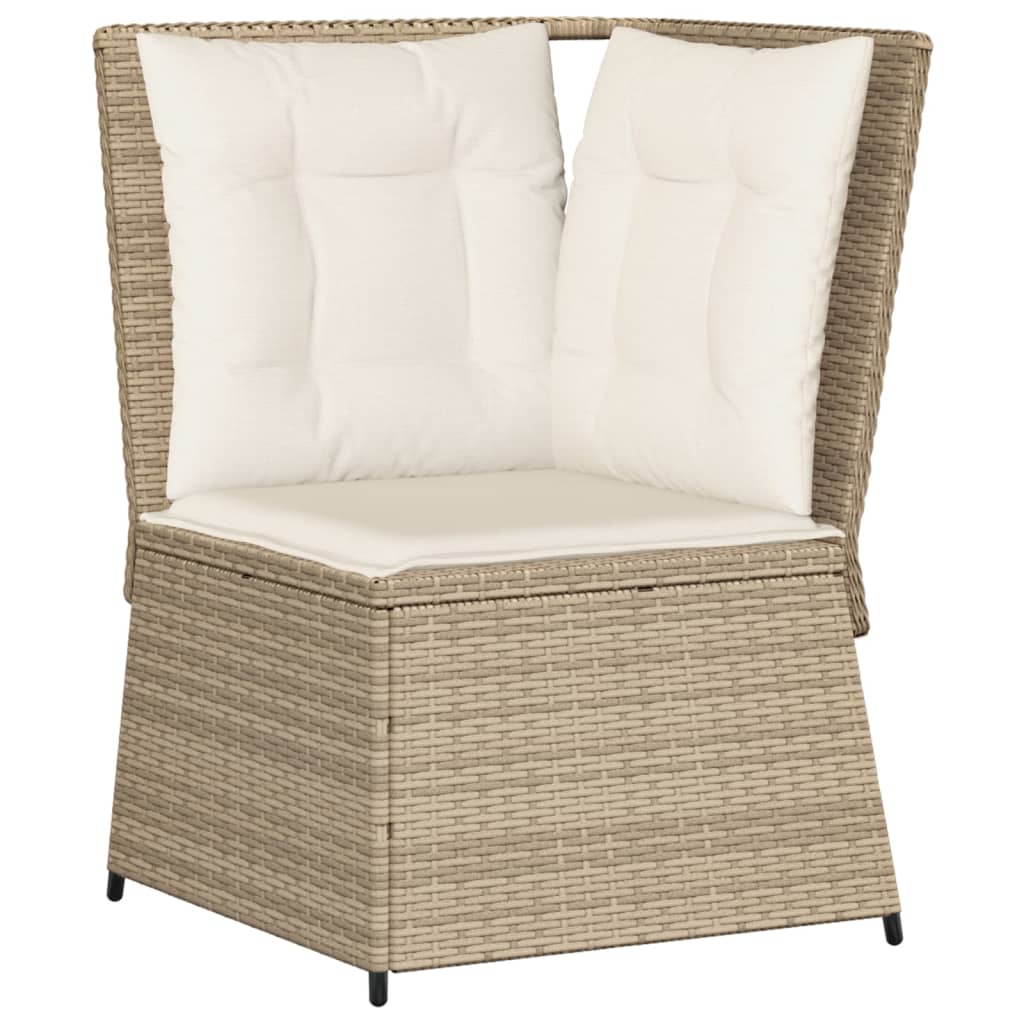 vidaXL Sillón de esquina de jardín con cojines ratán sintético beige