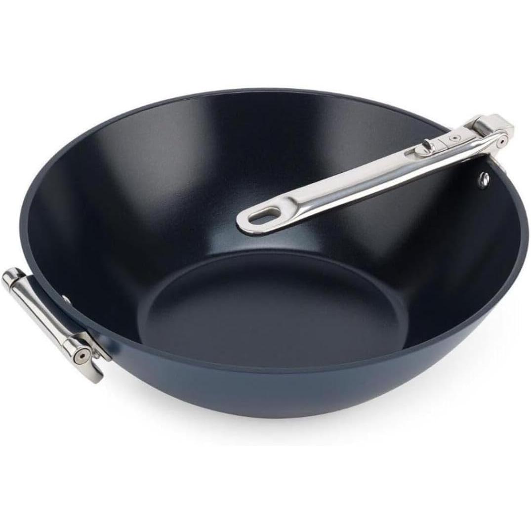 Wok Joseph Joseph de 32 cm, Mango Plegable, Tapa Ajustable, Ideal para Todo Tipo de Cocinas.