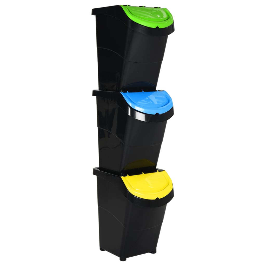 vidaXL Cubos de basura apilables con tapa 3 uds PP 120 L Color Blanco,  Negro, y mas