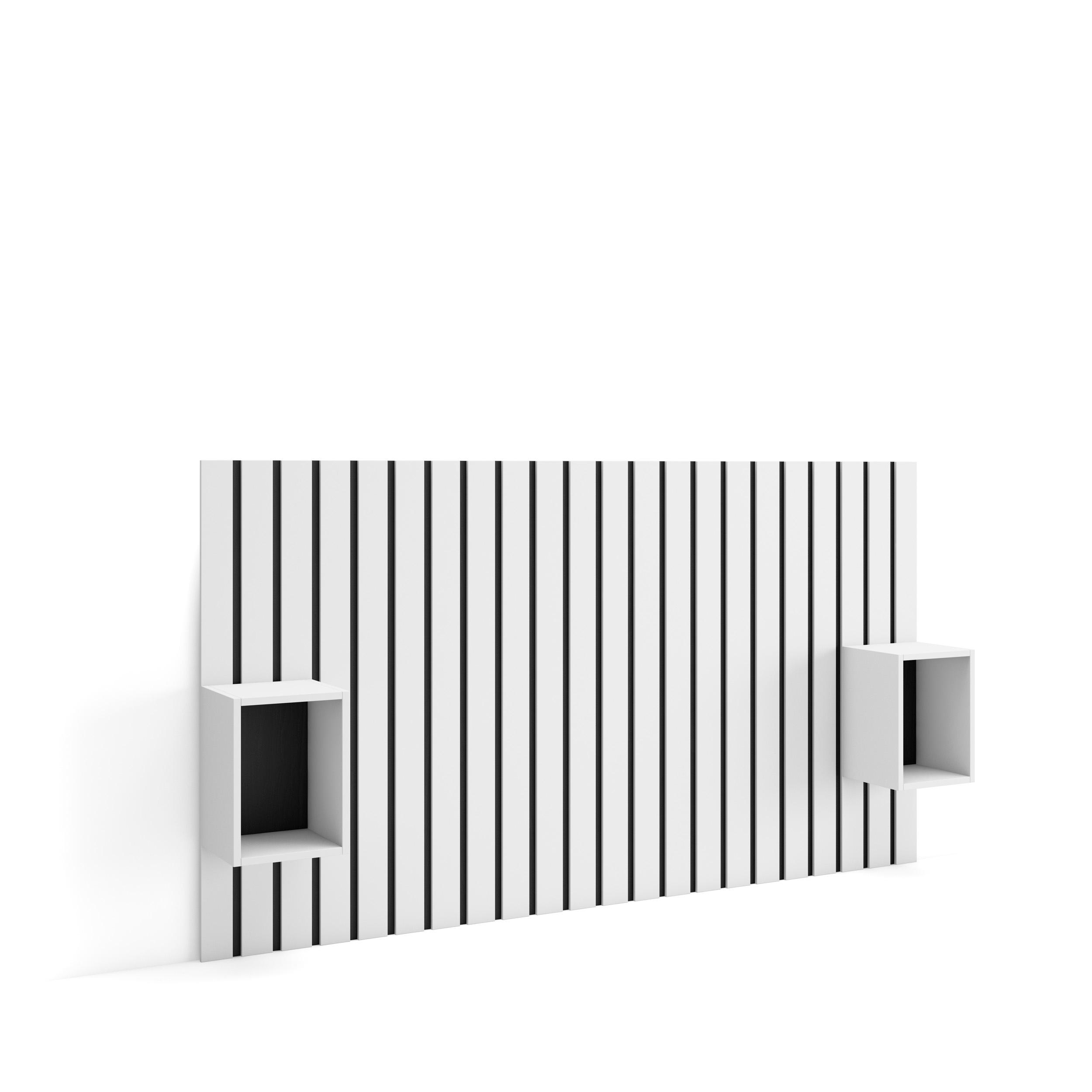 Skraut Home, Cabecero, dos mesitas, Listones Decorativos, 196x3x107cm, Cama de 120,135,140cm, Con almacenamiento